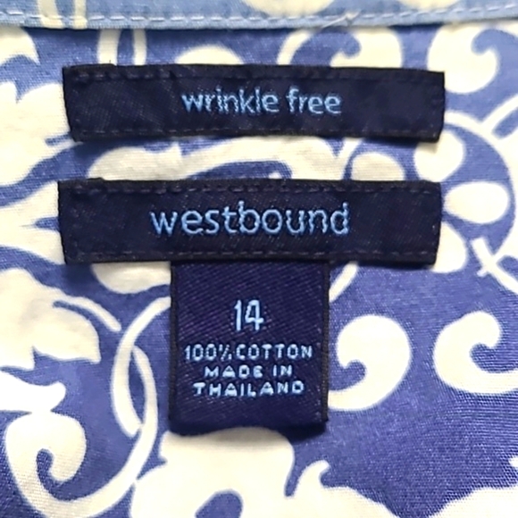 Westbound Shades of Blue & White Patterned Buttondown Top, Size 14 - Picture 8 of 8
